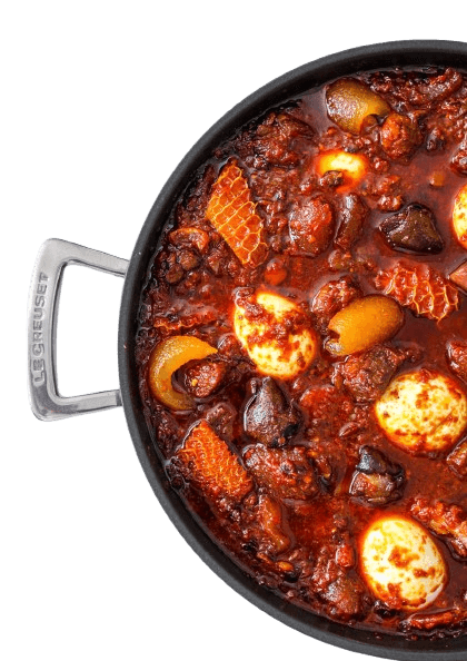 Foodies signature pepper soup in a cast-iron pot