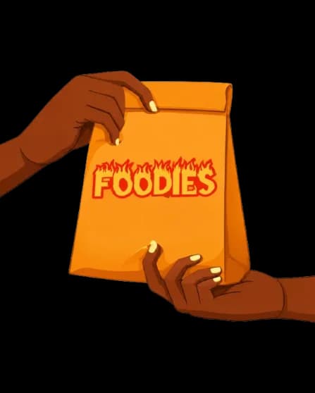 Hands passing a Foodies bag